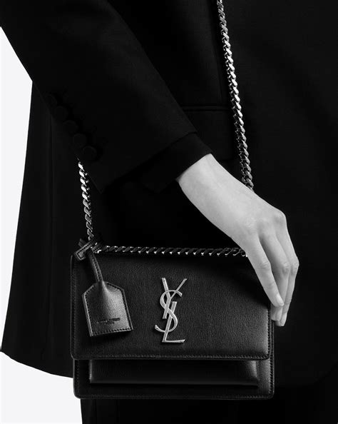 YSL Saint Laurent Sunset Mini Bag in Black Grained Leather – 